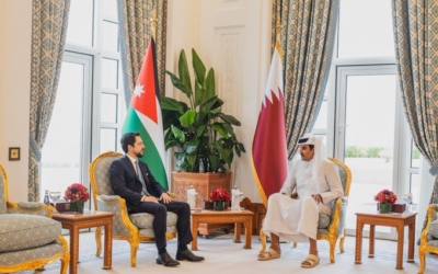 الأمير الحسين ولي العهد يلتقي الشيخ تميم بن حمد آل ثاني، أمير دولة قطر